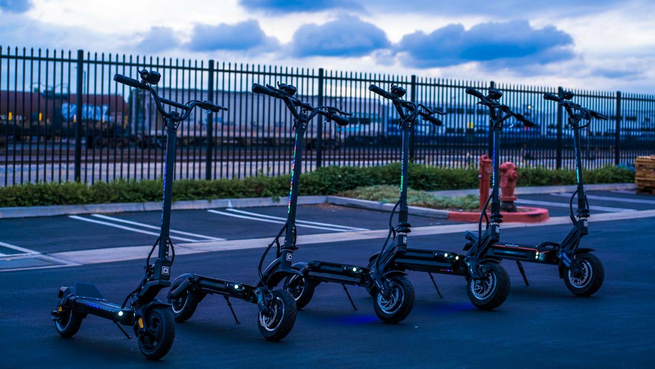 Dualtron electric scooters, 5 scooters, lined up