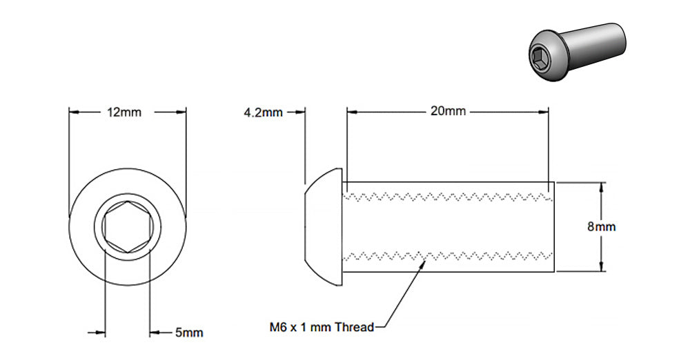 (5 Pack) M6x20mm Silver Round Head Casing