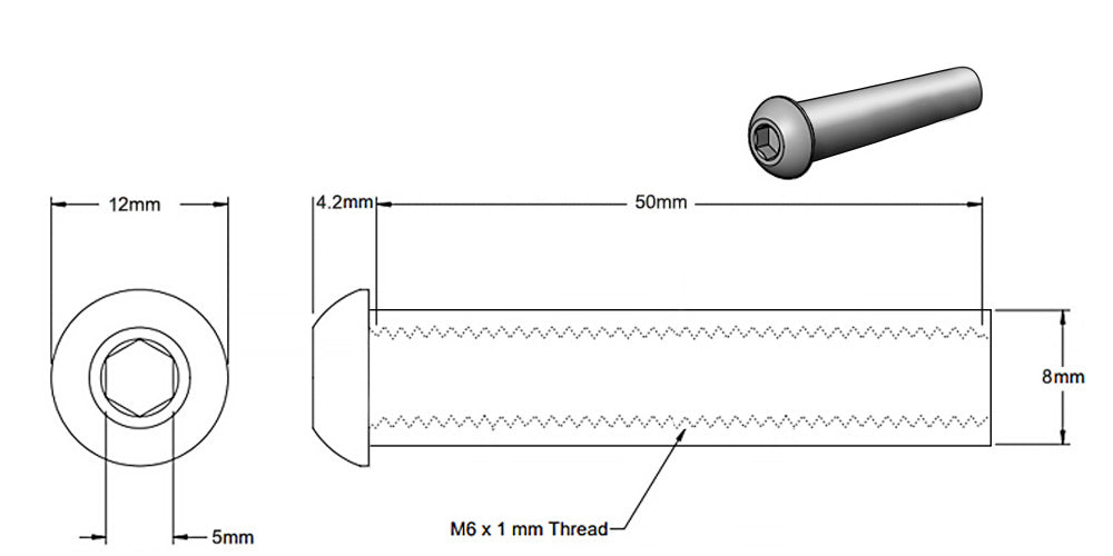 (2 Pack) M6x50mm Silver Round Head Casing