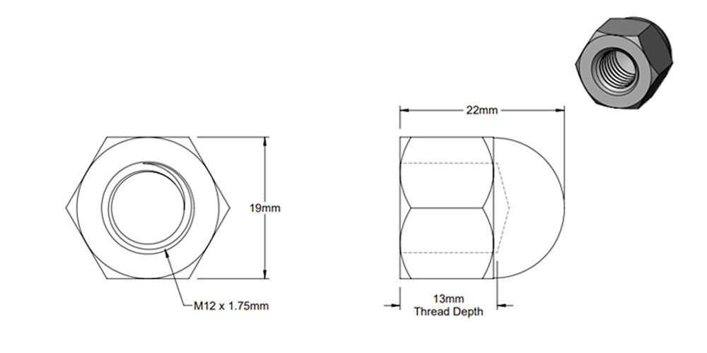 (5 Pack) M12 Silver Cap Nut