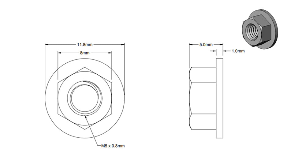 (5 Pack) M5 Silver Flange Nut