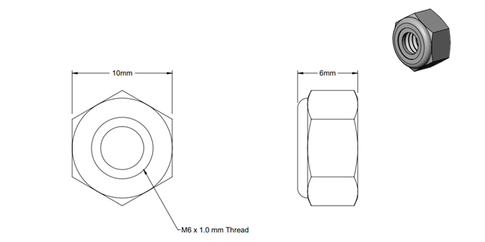 (5 pack) M6 Dark Grey Lock Nut