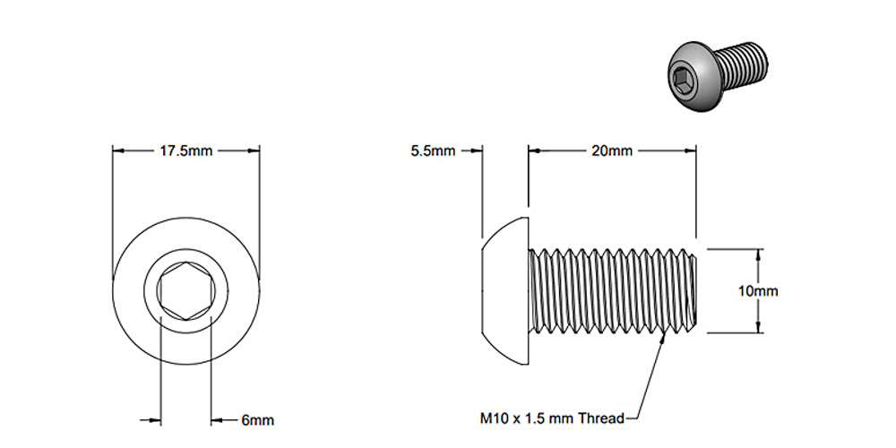 (5 Pack) M10x20mm Silver Round Head Screw