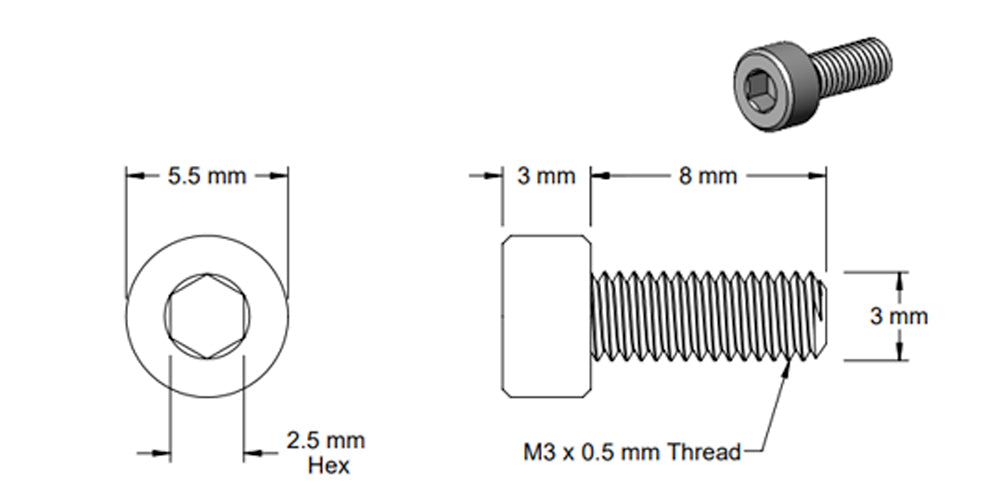 (5 Pack) M3x8mm Socket Screw