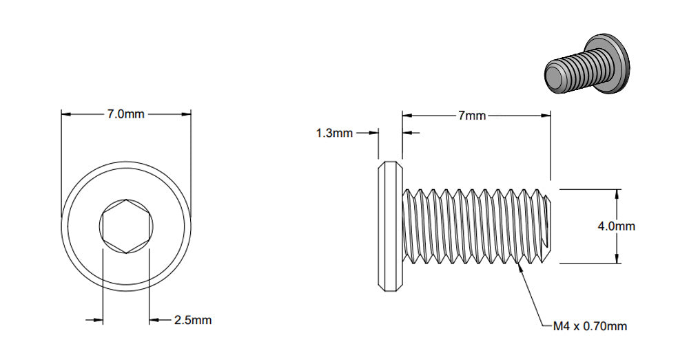 (5 Pack) M4x7mm Silver Socket-Ultra-Low Screw