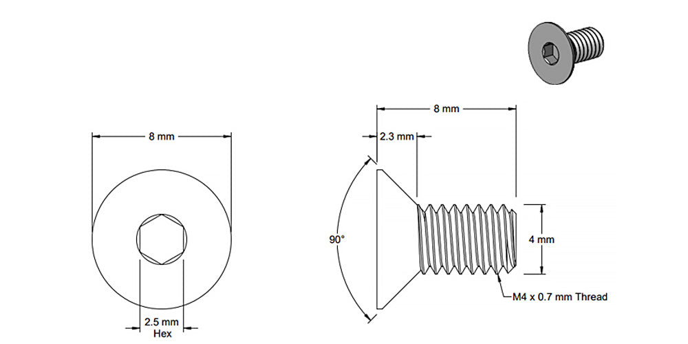 (5 Pack) M4x8mm Silver Flat Head Screw