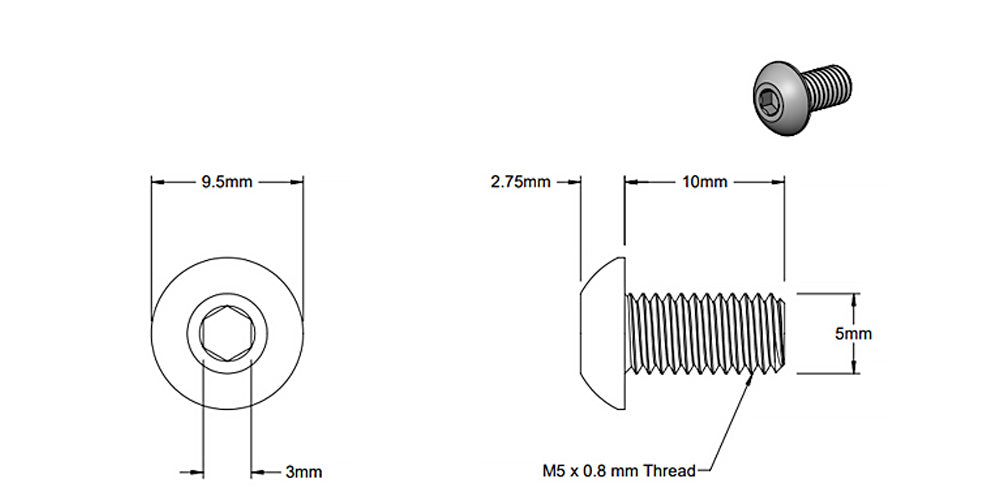 (5 Pack) M5x10mm Grey Round Head Screw