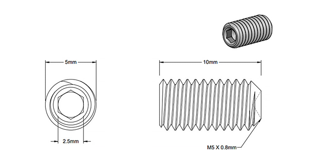 (5 Pack) M5x10mm Grey Set Screw