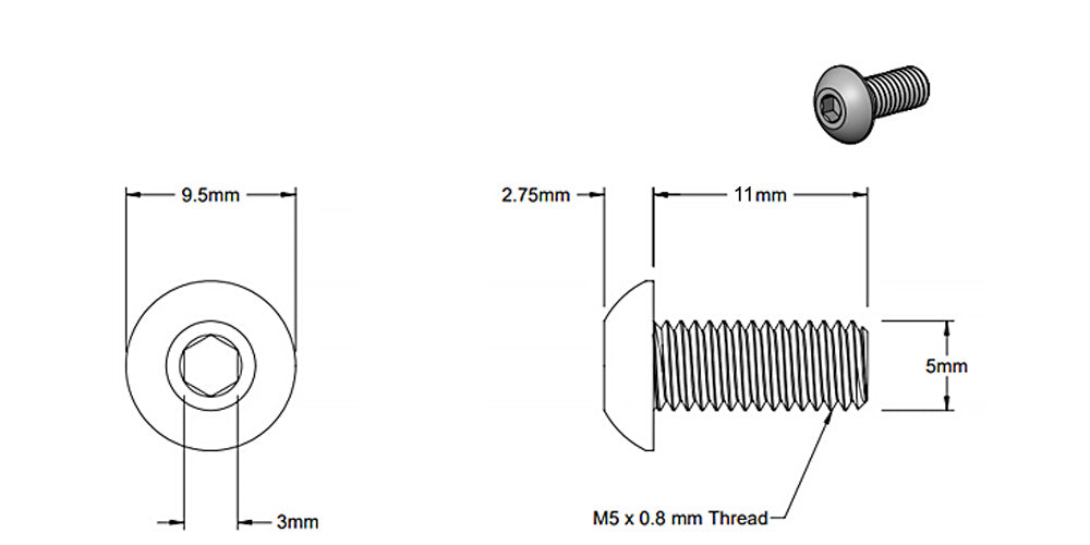 (5 Pack) M5x11mm Black Round Head Screw
