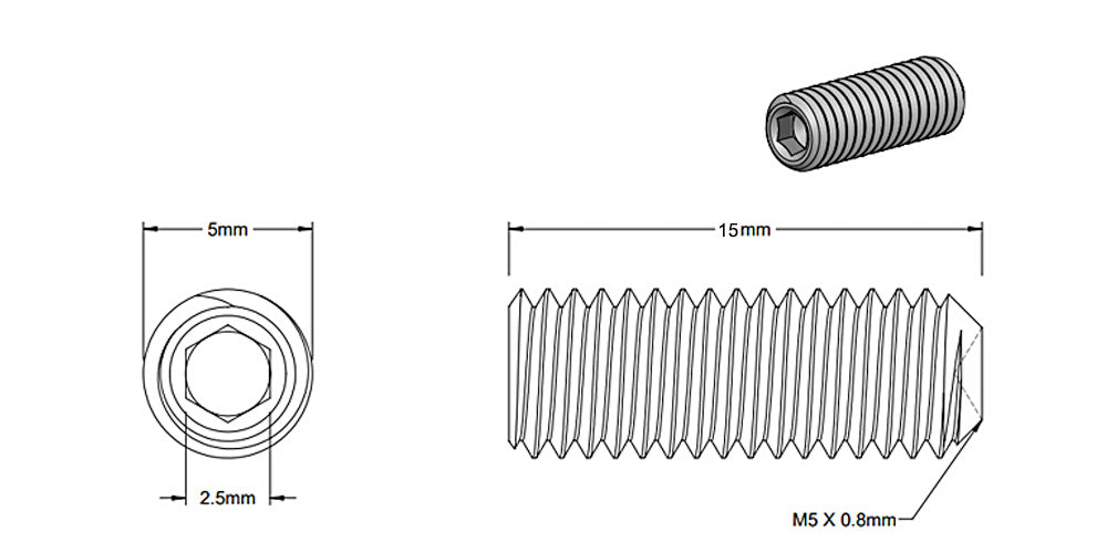 (5 Pack) M5x15mm Grey Set Screw