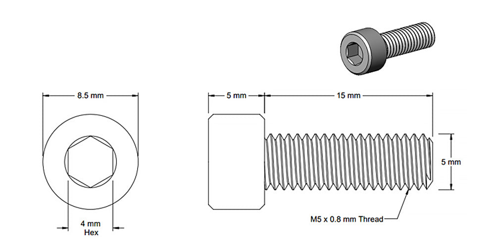 (5 Pack) M5x15mm Black Socket Screw