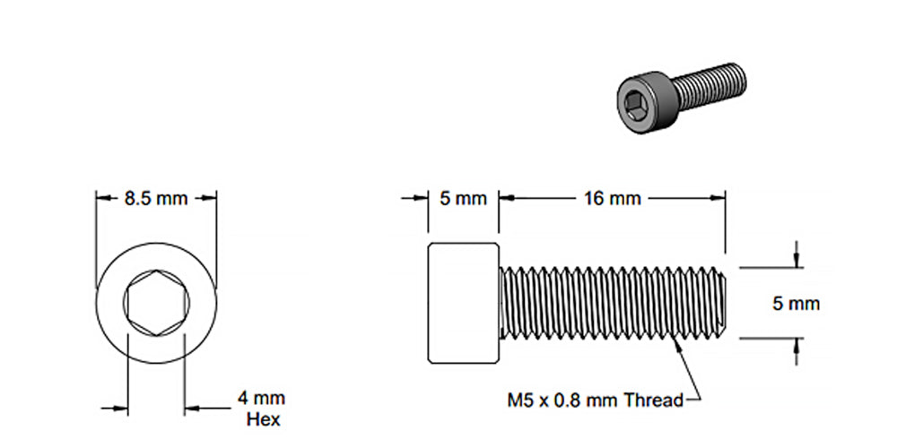 (5 Pack) M5x16mm Dark Grey Socket Screw