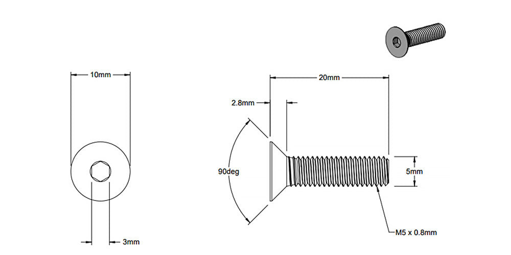 (5 Pack) M5x20mm Silver Flat Head Screw