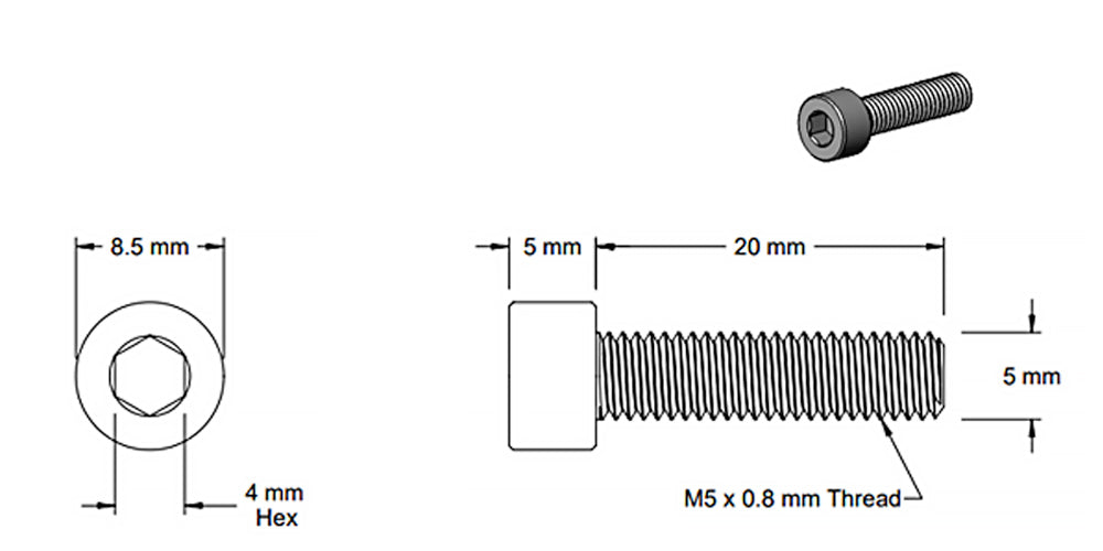 (5 Pack) M5x20mm Black Socket Screw
