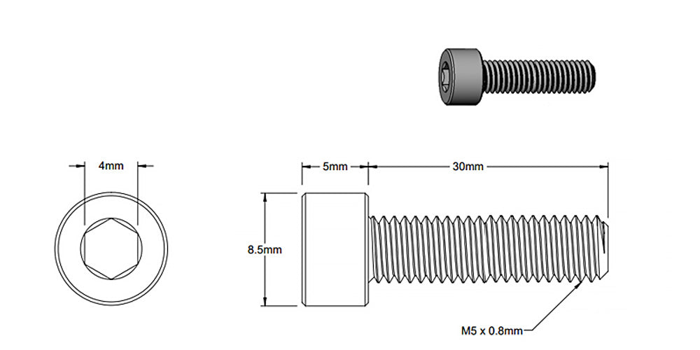 (5 Pack) M5x30mm Black Socket Screw