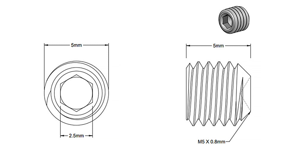 (5 Pack) M5x5mm Silver Set Screw