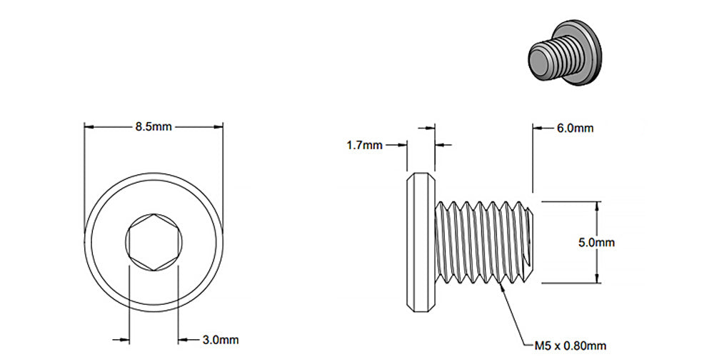(5 Pack) M5x6mm Silver Socket-Ultra-Low Screw