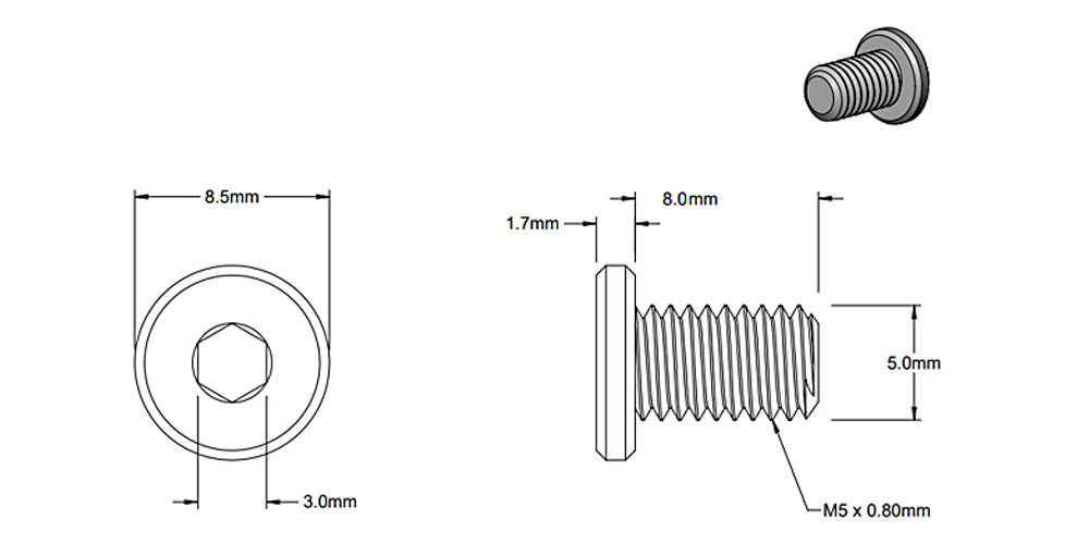 (5 Pack) M5x8mm Dark Grey Socket-Ultra-Low Screw