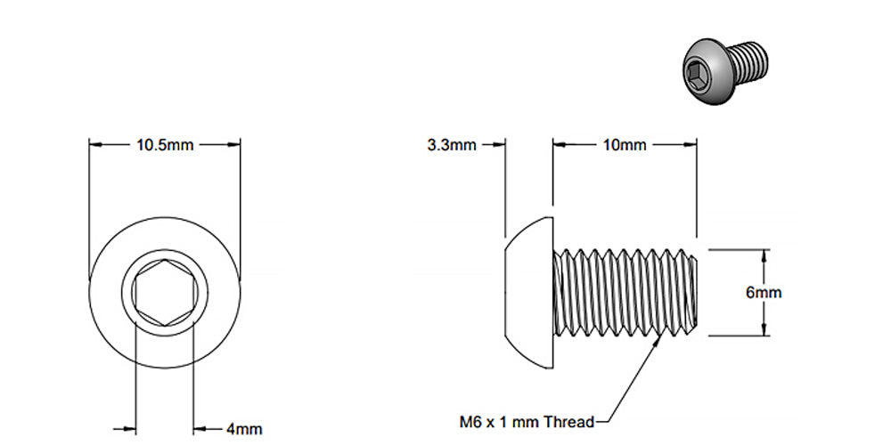 (5 Pack) M6x10mm Silver Round Head Screw