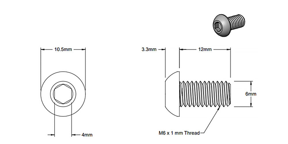 (2 Pack) M6x12mm Silver Round Head Screw