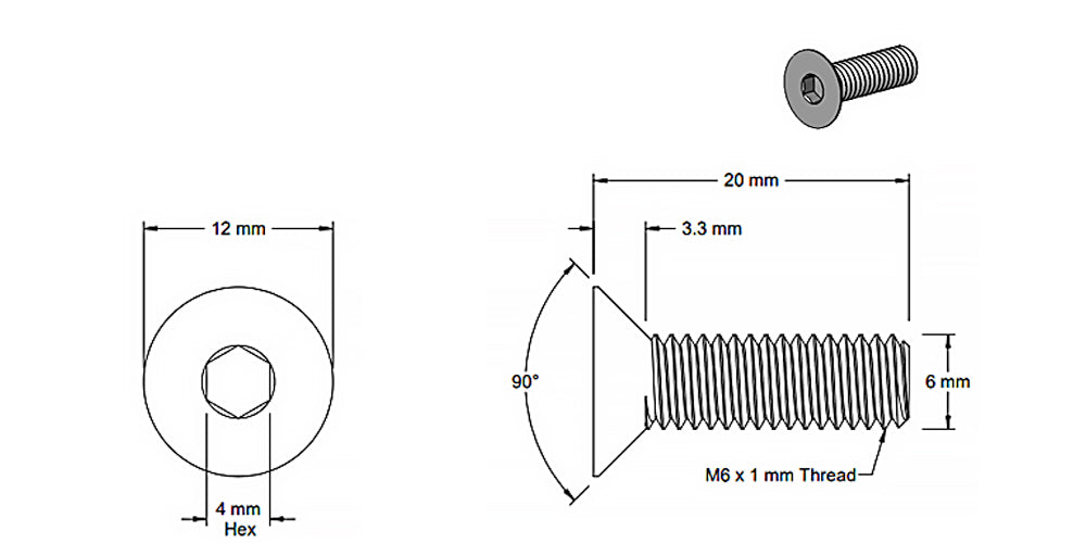 (5 Pack) M6x20mm Silver Flat Head Screw