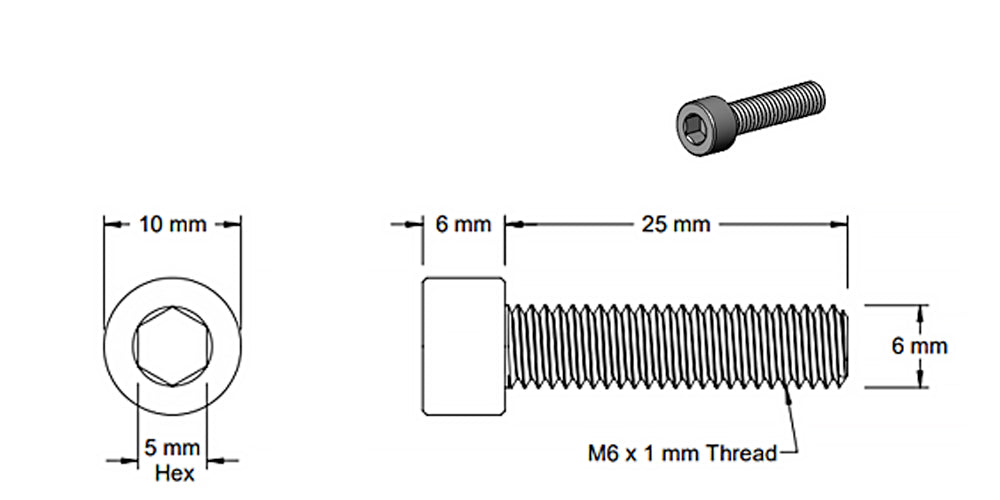 (5 Pack) M6x25mm Brass Socket Screw