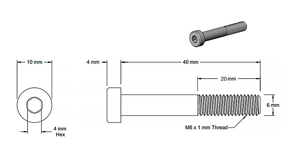 (5 Pack) M6x40mm Partially Threaded Grey Socket Screw