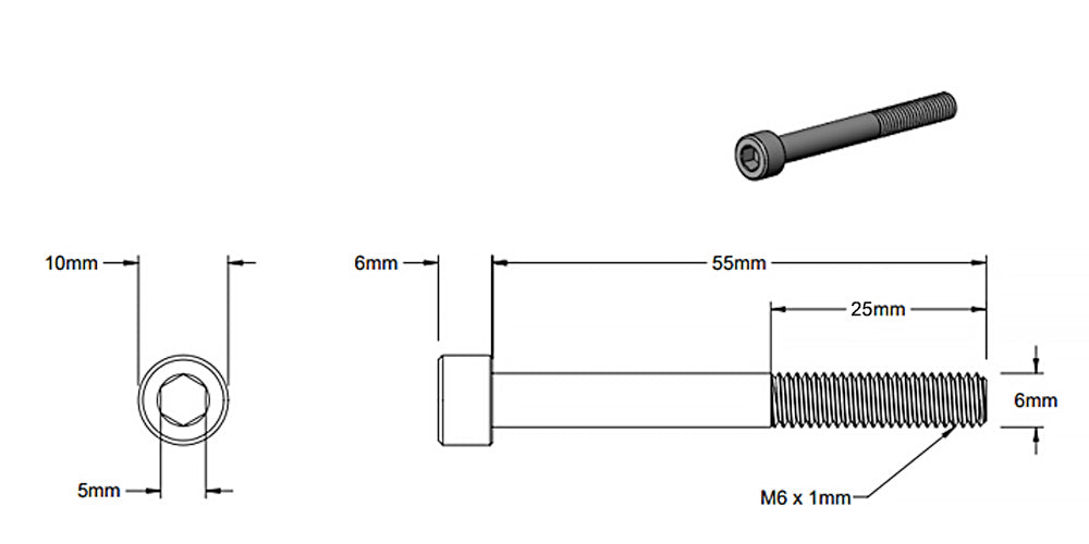 (5 Pack) M6x55mm Black Partially Threaded Black Socket Screw